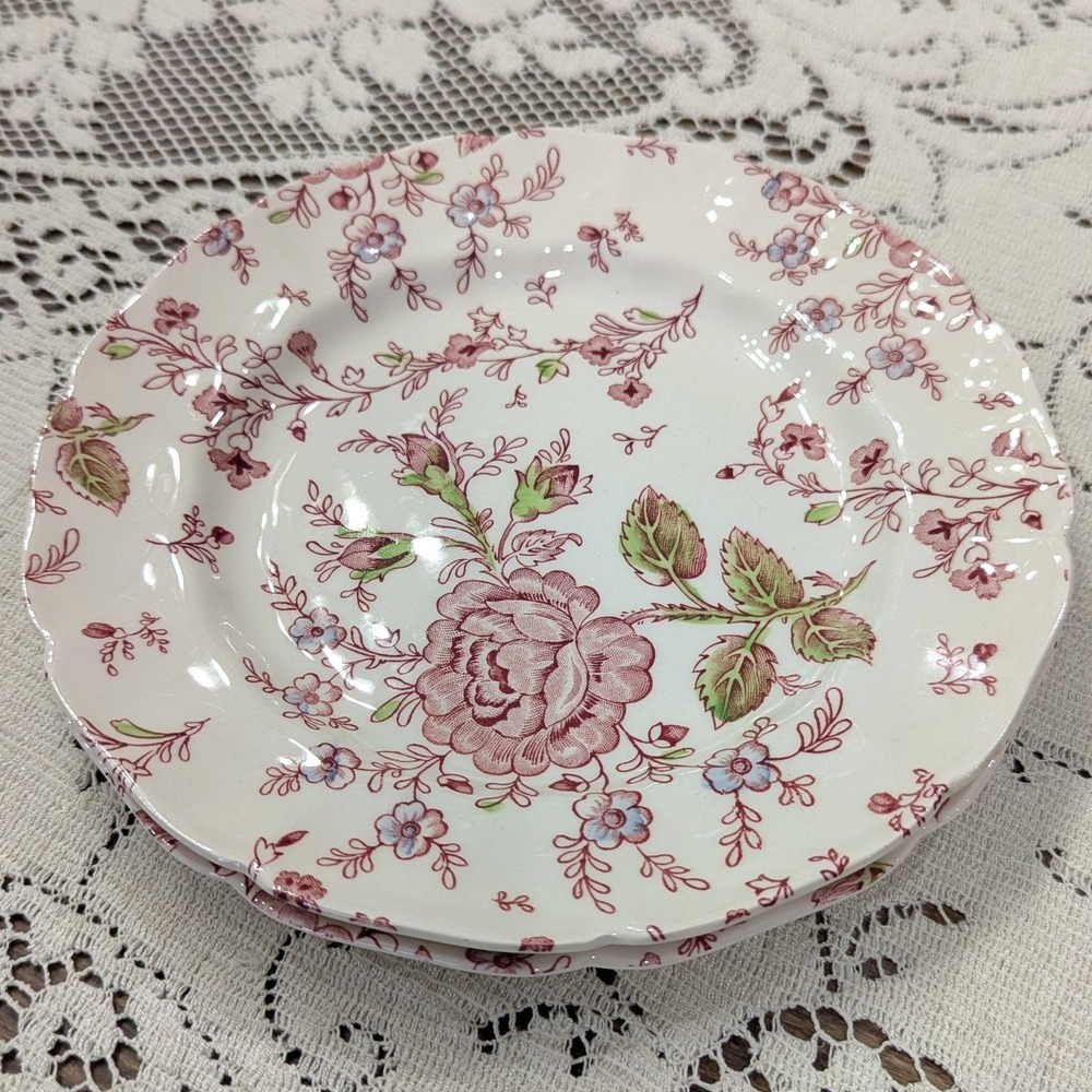 Vintage Dinner Plates Johnson Brothers 10" Pink Rose Chintz Set of 8 Floral